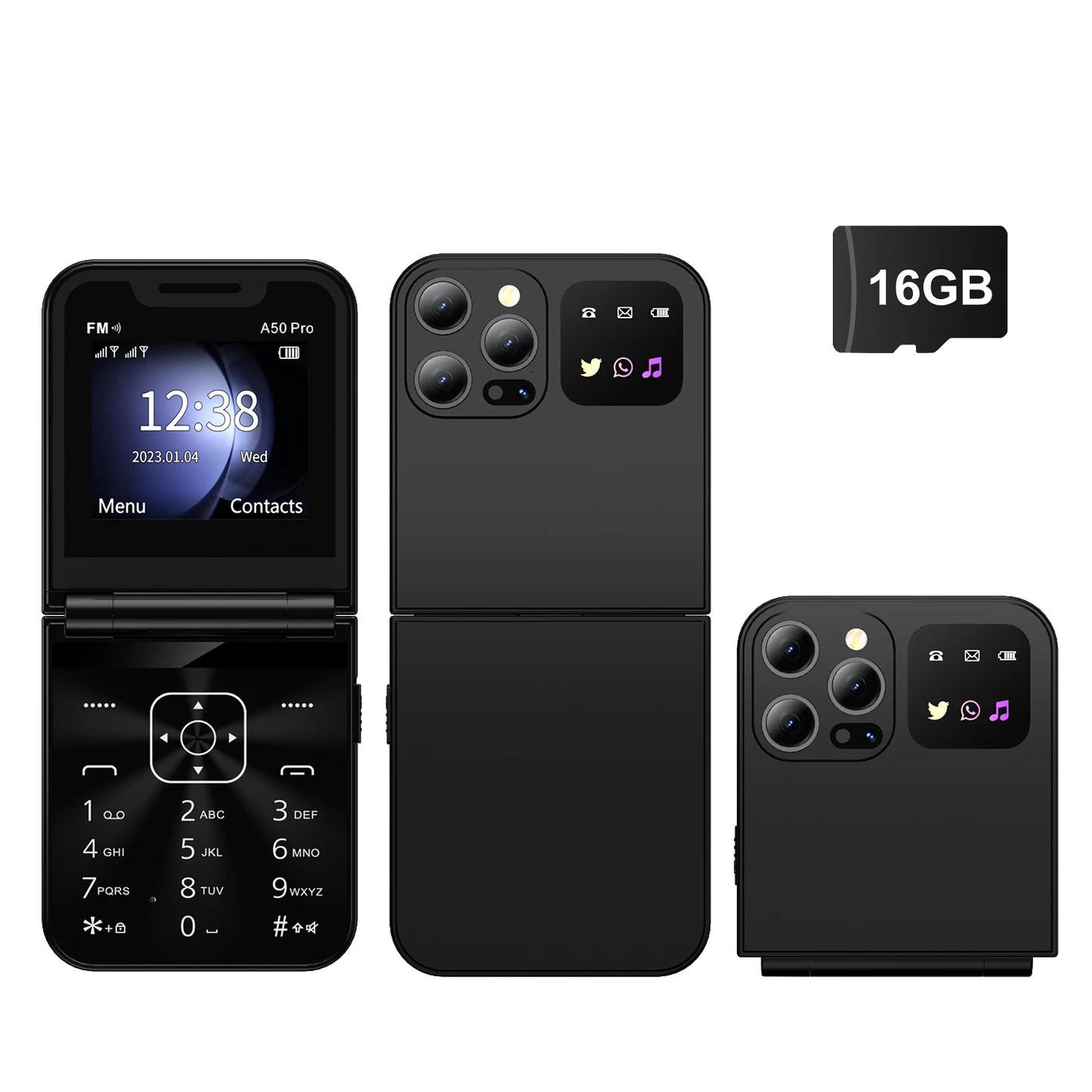 Foldable Mobile Phones Speed Dial 2 SlM Cards 2.4" Display Cellphone Call Recording LED flashlight Blacklist FM Radio Telephones