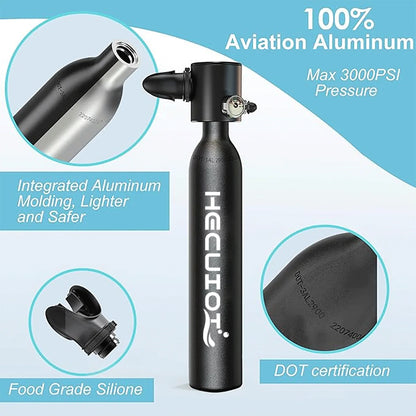 HECUIOI Mini Scuba Tank Diving Equipment 0.5L Outdoor Oxygen Scuba Diving Tank 5-10 Minutes Cylinder Snorkeling Set Hand Pump