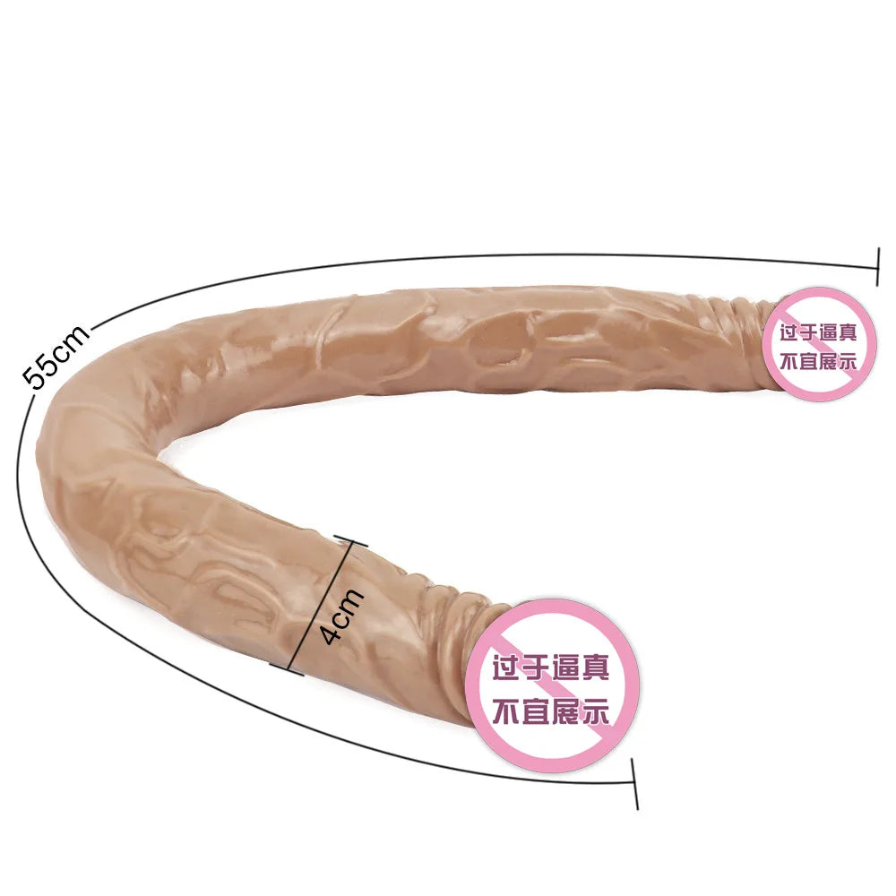 Double headed 55CM long and thick simulated dildo for adult with anal plug for lesbians