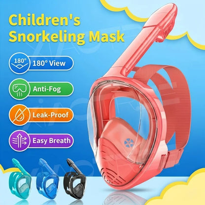 Kids Snorkel Mask Anti-Fog Leak-Proof Soft Silicone Design Easy to Wear Diving Mask Underwater Scuba Full Face 360° Panoramic