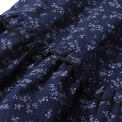 New Elegant Dark Blue Floral Women High-Waisted Retro Blue Floral Skirt Female A-line Skirt Casual Lazy Wind Long Skirt