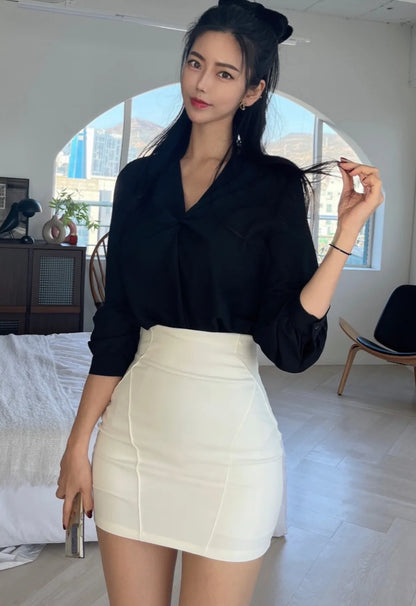 WOMENGAGA  Fashion Mini Skirts Korea 2024 Autumn/Winter New High Waist Tight Simple Solid Color Hip Wrapped Short Skirts 3JAB