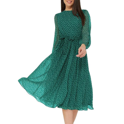 Print Dot Dress Women Casual Long Sleeve Round Neck Midi Dresses Lace Up Vocation Elegant Vestidos Summer 2025 Y2k Streetwear
