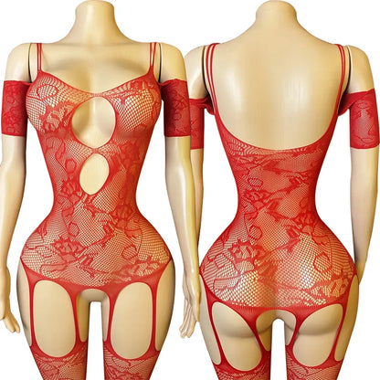 Sexy Fishnet Underwear For Woman Open Bra Bodysuit With Lace Stockings Set Porn Crotchless Bodystockings Hot Erotic Lingerie Set