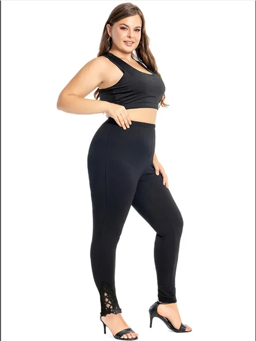 7XL Large Size Leggings For Women Summer Thin Tick 3/4 Capris Short Lace Hollow Tight Pants Black White Pink Red  6XL 5xl 4xl