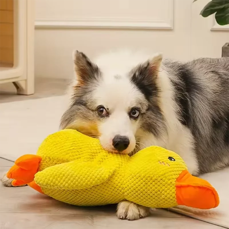 Duck dog toy plush chew resistant durable dog toy with quacking sound teeth grinding relief soft companion for small large dog