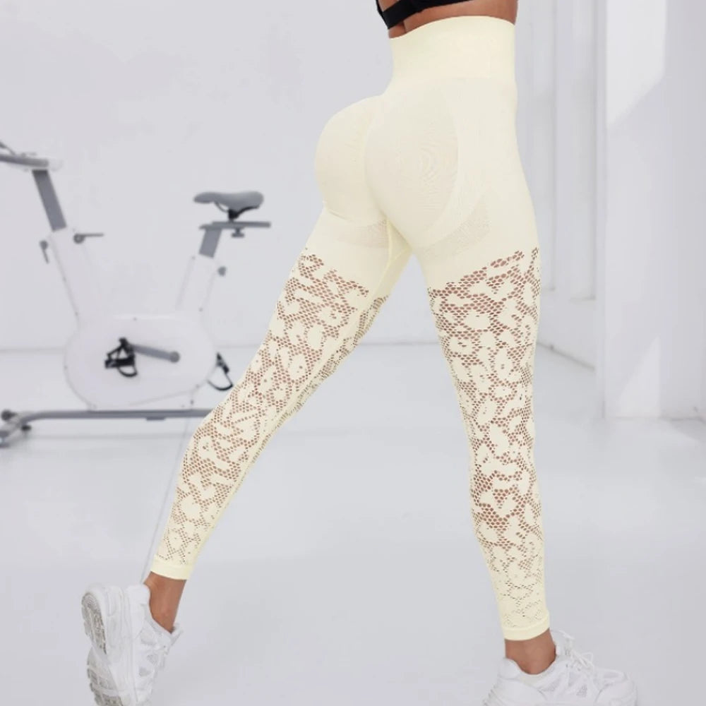 Women Gym Hollow Out Leggings Elastic Butt Lifting Fitness Athletic Workout Yoga Pants Exercise Leggins Outdoor Sports Tights