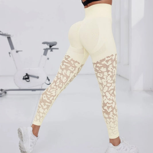 Women Gym Hollow Out Leggings Elastic Butt Lifting Fitness Athletic Workout Yoga Pants Exercise Leggins Outdoor Sports Tights