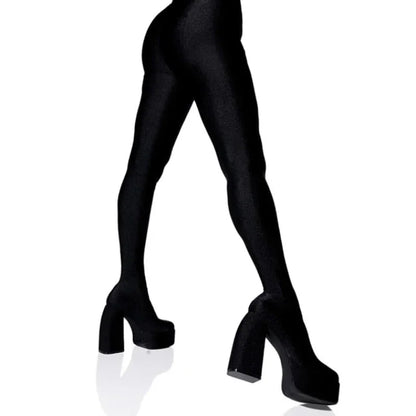 2024 New Pants Jumpsuit Boots Elastic Cloth Boots Racing Party Super Cool Square Head Waterproof Platform Thick Heel Boots 35-46