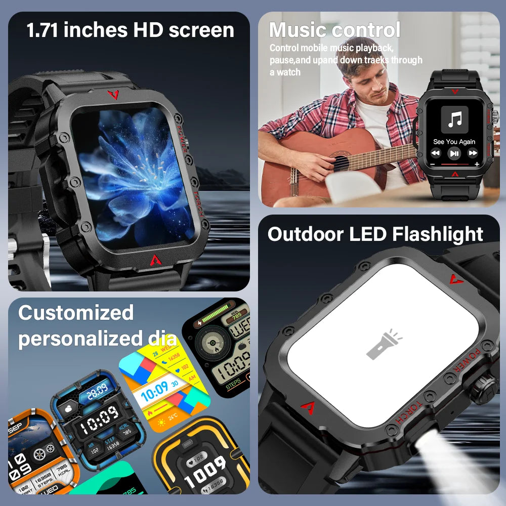 LAXASFIT 2025 New Smart Watch Men's Outdoor Watch 1.85 inch Voice Assistant Bluetooth Call with LED Flashlight Smart Watch