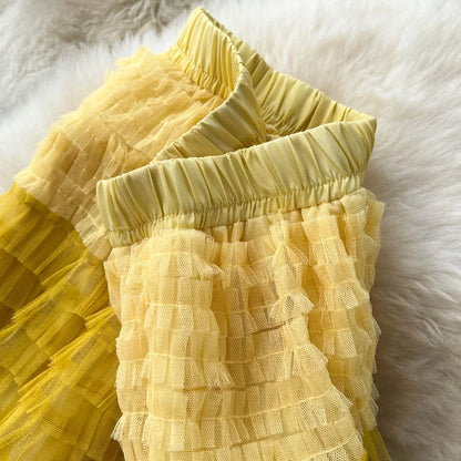 Voille Skirts Women Gradient Y2k High Waist Elastic Jupe Ladies Tulle Mujer Faldas Ruffles Long Female Mesh Skirt Dropshipping