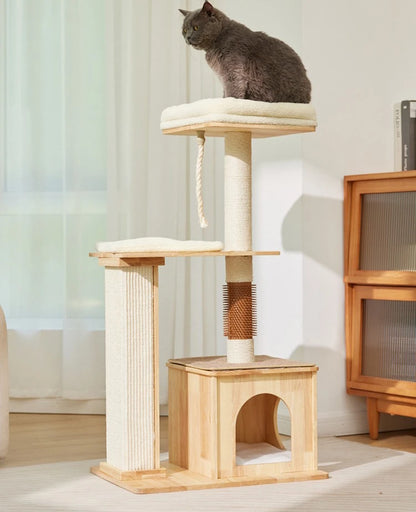 Indoor Cat House with Scratcher, Trees, Towers for Large Cats, Tall Toy, Multiple Hamocks, Park Scrapers Tool, Silicone Carrier