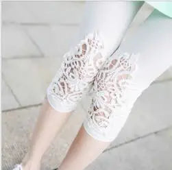 7XL Large Size Leggings For Women Summer Thin Tick 3/4 Capris Short Lace Hollow Tight Pants Black White Pink Red  6XL 5xl 4xl
