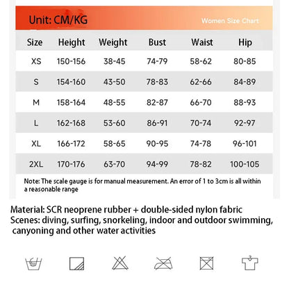 Women's 3mm Two-Piece Diving Suit Long Sleeve Coldproof Wetsuit Top Pants for Snorkeling Surfing Swimming