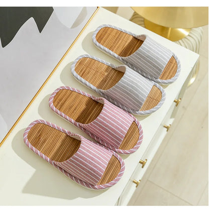 Striped Slippers Bamboo Women Autumn Home Couples Indoor House Non Slip Funny Sandals Shoes Male Soft Flat Summer For Tatami
