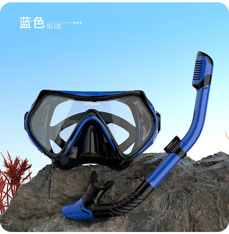 Diving Mask Snorkeling Full Dry Breathing Tube Set, Large Frame Swimming Goggles, Liquid Silicone Diving Mask