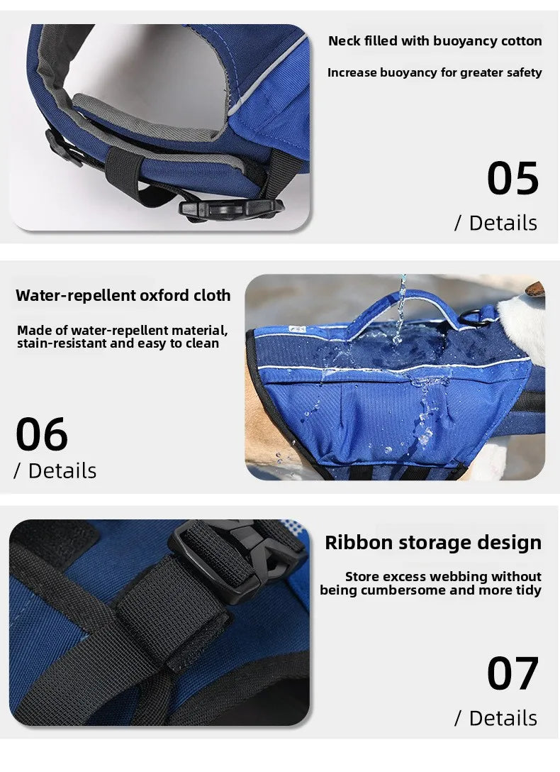 Dog Life Jacket with Airbags, Adjustable Pet Life Vest for Swimming, Oxford Fabric, Reflective Strips, S/M/L,Red / Green / Blue