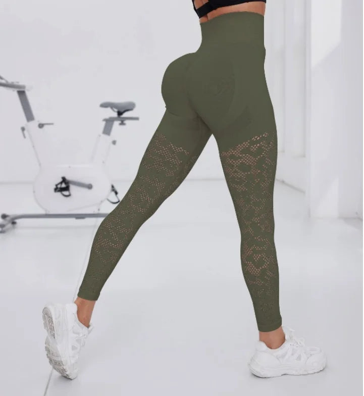 Women Gym Hollow Out Leggings Elastic Butt Lifting Fitness Athletic Workout Yoga Pants Exercise Leggins Outdoor Sports Tights