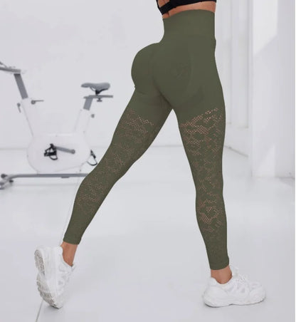 Women Gym Hollow Out Leggings Elastic Butt Lifting Fitness Athletic Workout Yoga Pants Exercise Leggins Outdoor Sports Tights