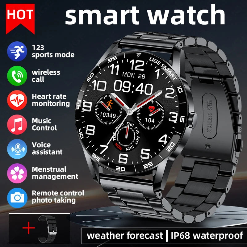 LIGE New Steel Smart Watch Men 1,38inch Bluetooth Call Business Men Watches Fitness Activity Sports Heart Rate Health Smartwatch
