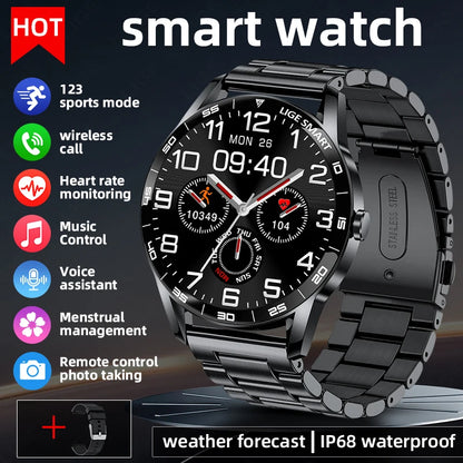 LIGE New Steel Smart Watch Men 1,38inch Bluetooth Call Business Men Watches Fitness Activity Sports Heart Rate Health Smartwatch