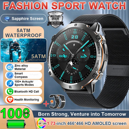 2025 New Outdoor Military Smart Watch Men 1.73" AMOLED IP69K 5ATM Waterproof 1000mAh Super Large Battery BT Call Smart  Watches