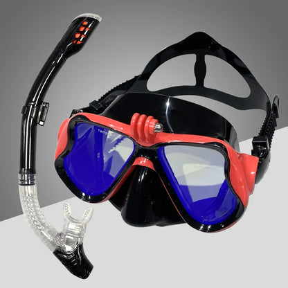 Diving Mask With Sports Camera Mount Electroplate Tempered Glass Silicone Mask is Safe and Comfortable