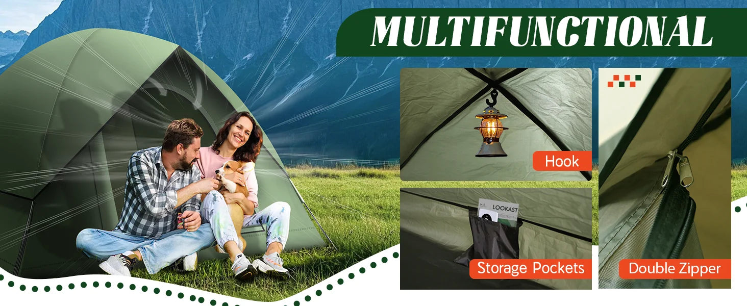 3-4 People Tents for Camping with Shelter 100% Waterproof Windproof  Easy Set Up Tent with Removable for Adventure Backyard