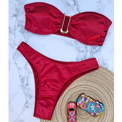 High Waist Swimsuit Women Push Up Beachwear Sexy Bandeau Bathing Suit Maillot De Bain Femme Bikini Summer Swimwear Women