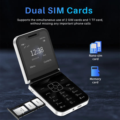 Foldable Mobile Phones Speed Dial 2 SlM Cards 2.4" Display Cellphone Call Recording LED flashlight Blacklist FM Radio Telephones