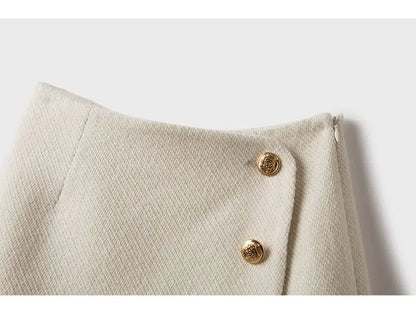 Tweed Wide Leg Shorts Skirts Women Chic Empire All-match Button Minority Elegant A-line Autumn Winter Thick Popular Daily Female