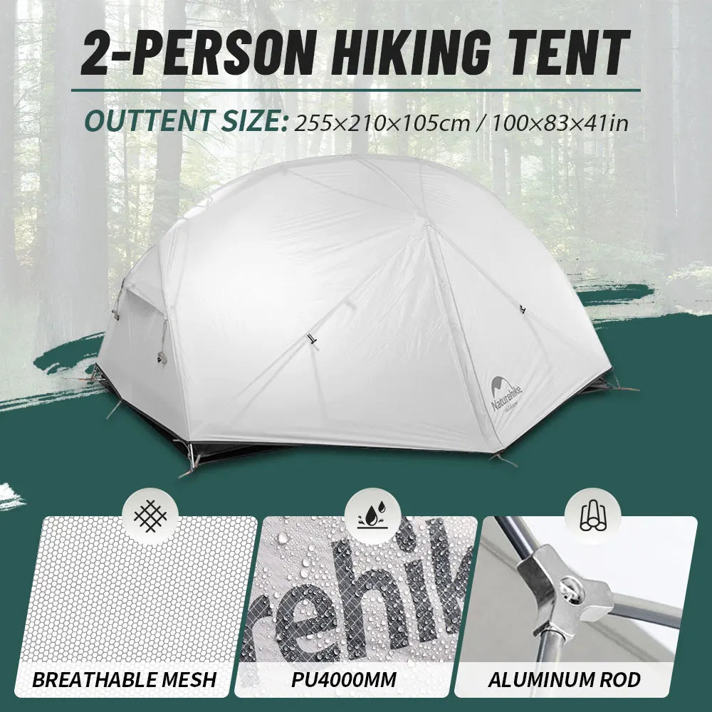 Naturehike Mongar 2 Person Tent Ultralight Camping Tent Outdoor Travel Tent Double Layer Waterproof Tent 3 Season Portable Tent