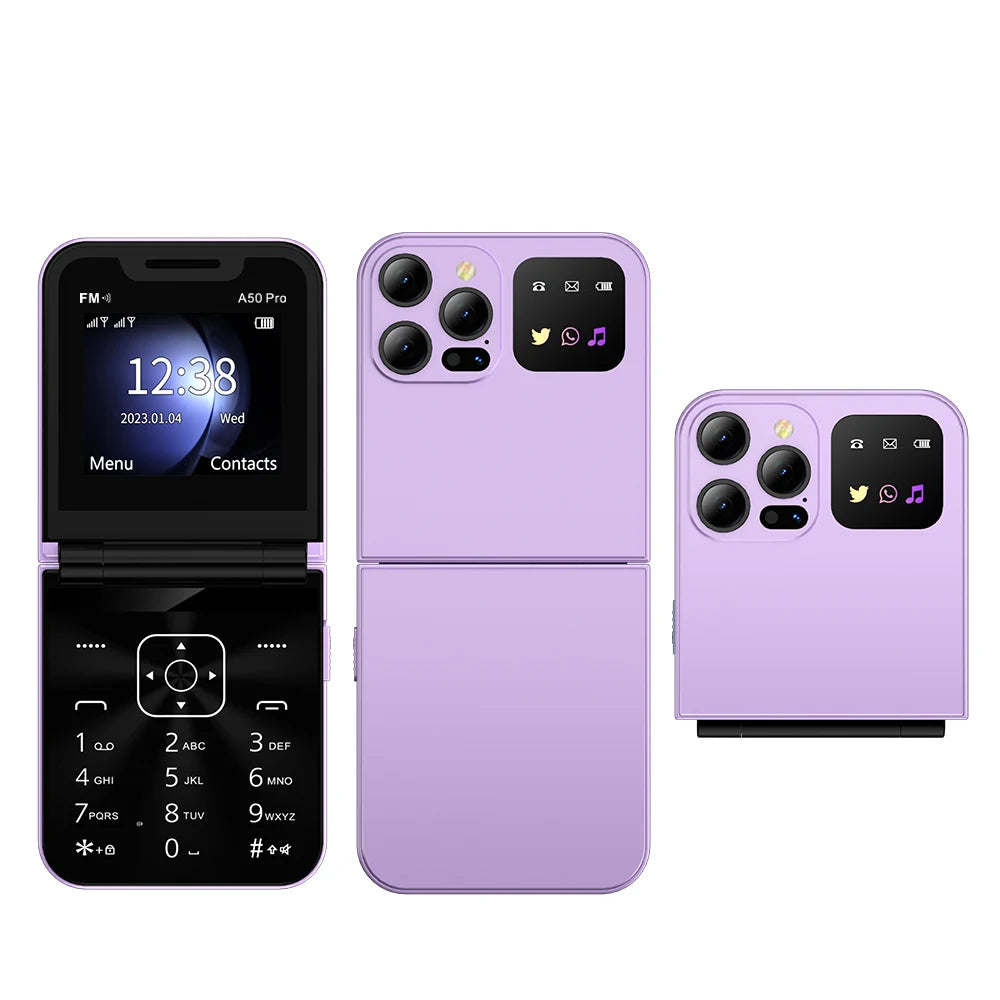 Foldable Mobile Phones Speed Dial 2 SlM Cards 2.4" Display Cellphone Call Recording LED flashlight Blacklist FM Radio Telephones