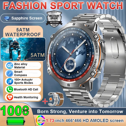 2025 New Outdoor Military Smart Watch Men 1.73" AMOLED IP69K 5ATM Waterproof 1000mAh Super Large Battery BT Call Smart  Watches