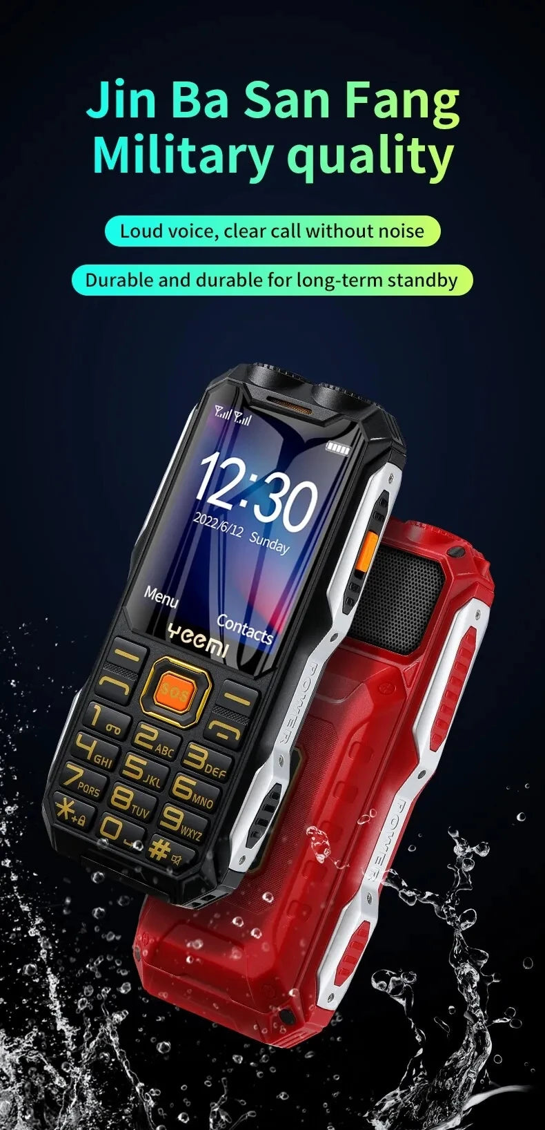 YEEMI Q8 GSM 2G Rugged Phone Big Battery Dual Flashlight 2.4inches HD Screen Dual SIM Mobile Phone Large Button Cellphone