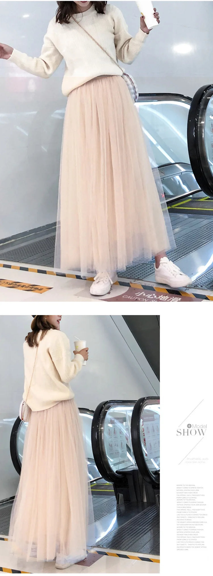 Women Mesh Elastic Tutu Skirt Beach Spring Summer Korean High Waist Fashion Pleated Long Skirt Black White Tulle Skirts LSK010