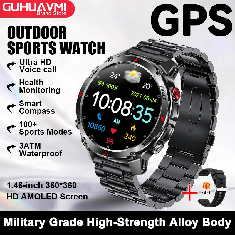 2026 New Outdoor Sport GPS Position Smart Watch Men 3ATM Waterproof Compass Altimeter 540mAh BT Call Fitness Watch