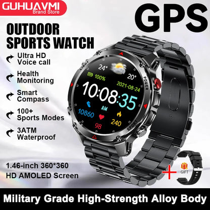 2026 New Outdoor Sport GPS Position Smart Watch Men 3ATM Waterproof Compass Altimeter 540mAh BT Call Fitness Watch