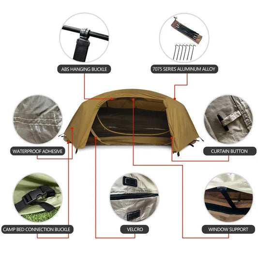 Outdoor Camping Single Tactical Tent Rainproof Boat Tent Folding Bed Sunshade Tourism Outdoor Camping Hiking Mountaineering