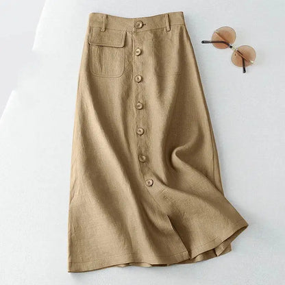 ZANZEA  Elegant Cotton Midi Skirts Casual Button Up A-line Skirt Women High Waist Jupe 2024 Summer Solid Temperament Falda Mujer