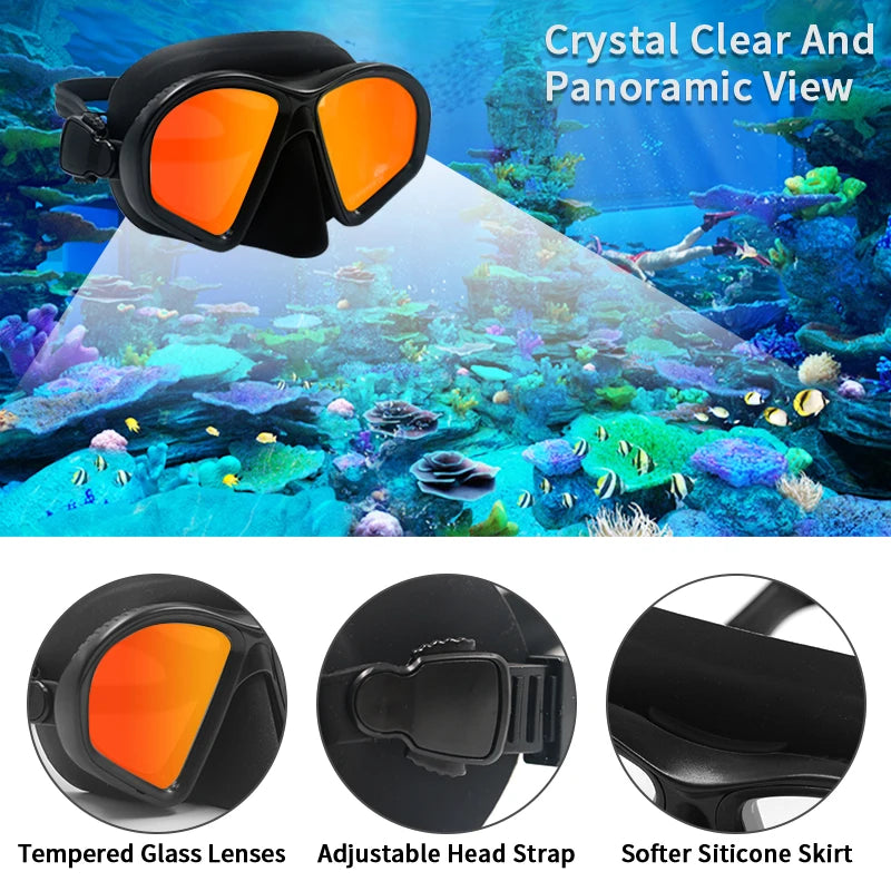 Premium Quality Low Volume Freediving Mask - Teenager Silicone Swimming Mask Mirrored Lens Scuba Dive Glasses