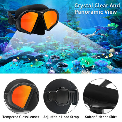 Premium Quality Low Volume Freediving Mask - Teenager Silicone Swimming Mask Mirrored Lens Scuba Dive Glasses