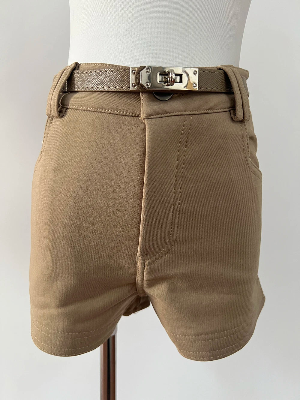 Khaki Casual Pants for Women Autumn and Winter Outerwear Booty Shorts Hips Elastic Tight Design High Waist Slimming Shorts Women