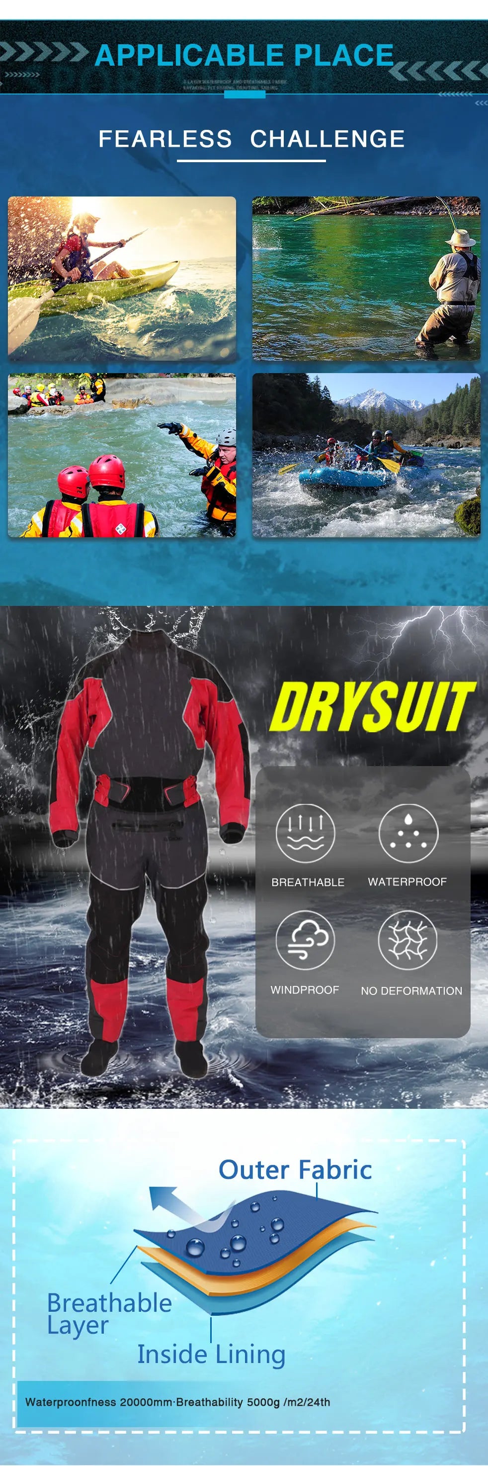 Dry diving suits, kayaking, paddleboarding and other water sports waterproof quick-drying clothing are all waterproof