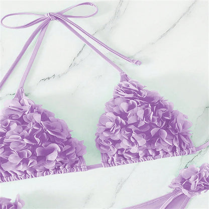3D Flowers Bikini Top Set Halter String Extreme Backless Y2K Swimsuit Push Up Vacation Outfits Women Swimwear Beach Bathing Suit