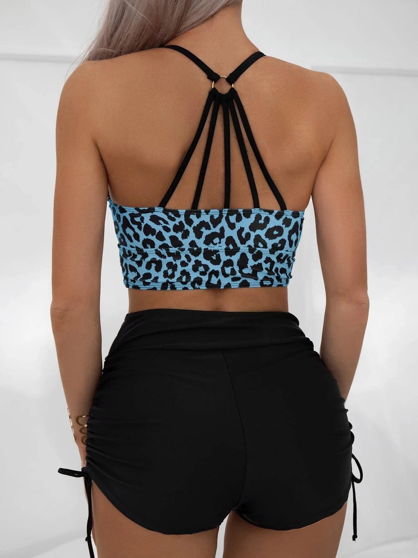 Vintage Leopard Print Bikini Women Metal Ring Hollow Backless Drawstring High Waist Swimsuit 2025 Beach Bathing Suit Swimwear