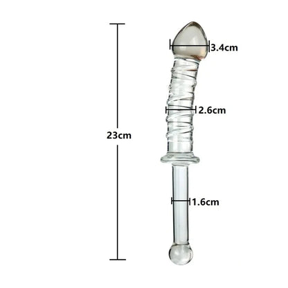 Adult sexual products, red and blue striped long handled glass dildo, female masturbation sex toys
