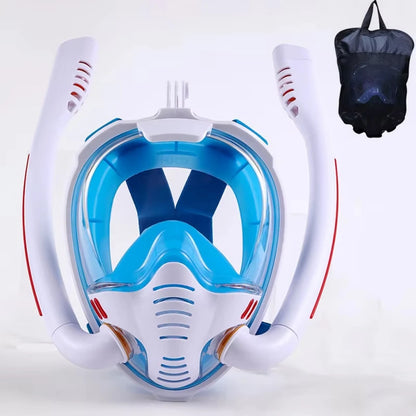XIAOTREE Dual-Tube Silicone Full-Face Dry Snorkel Mask Adult Swimming Diving Mask Underwater Breathing Mask