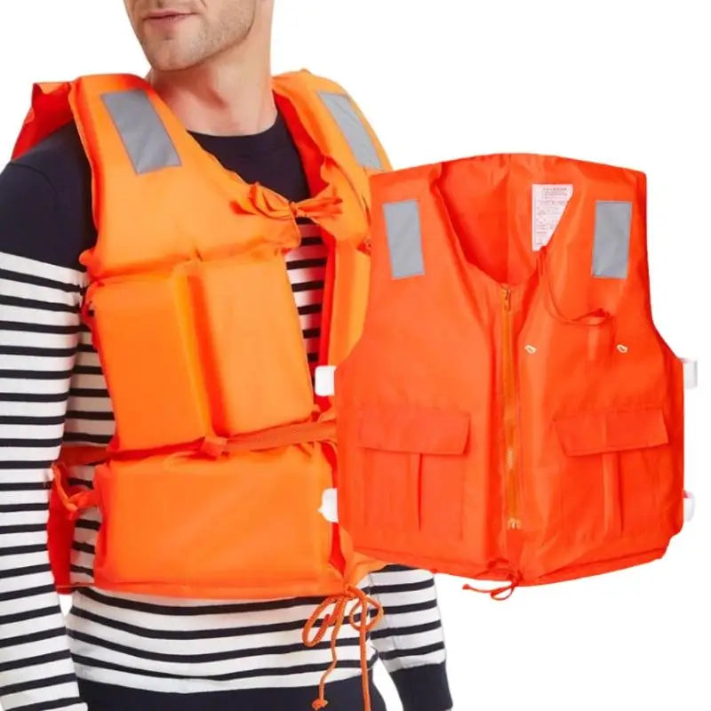 1Pcs Zipper Safety Life Jacket For Adult Flood Rescue Vest Emergency Flotation Device With Pockets Water Survival Safety Gear