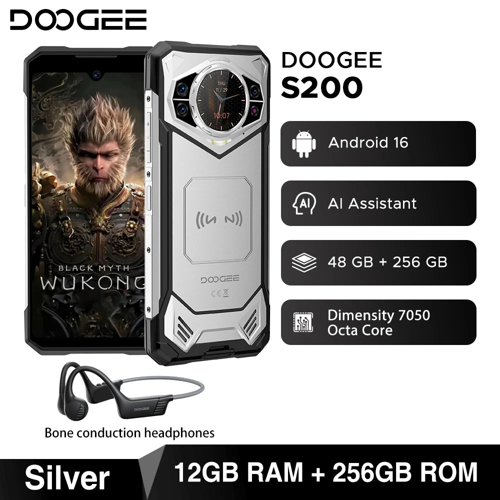 Global Version DOOGEE S200 5G Rugged Phone 12GB +256GB 6.72" Display 100MP AI Main Camera 10100mAh Mobilephone Android 16 NFC